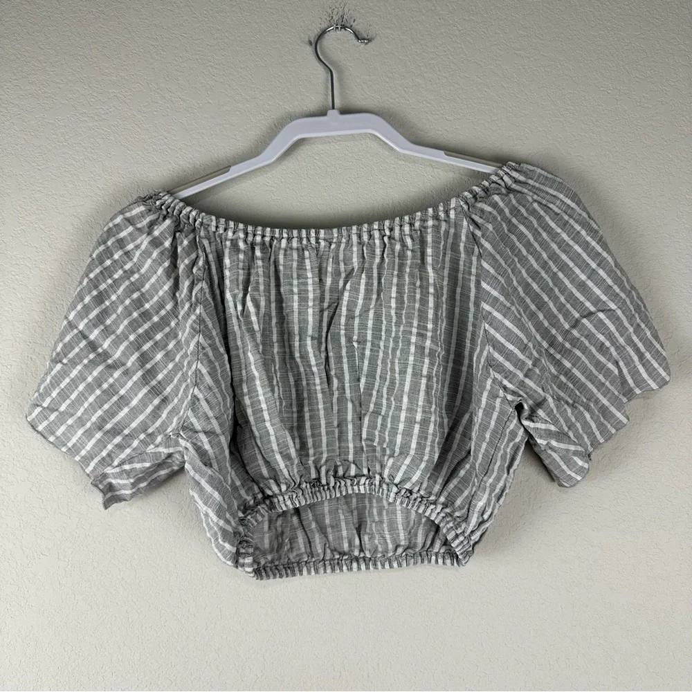 Eberjey Gray White Stripe Summer of Love Toe Sleeve Crop Off Shoulder Top Small